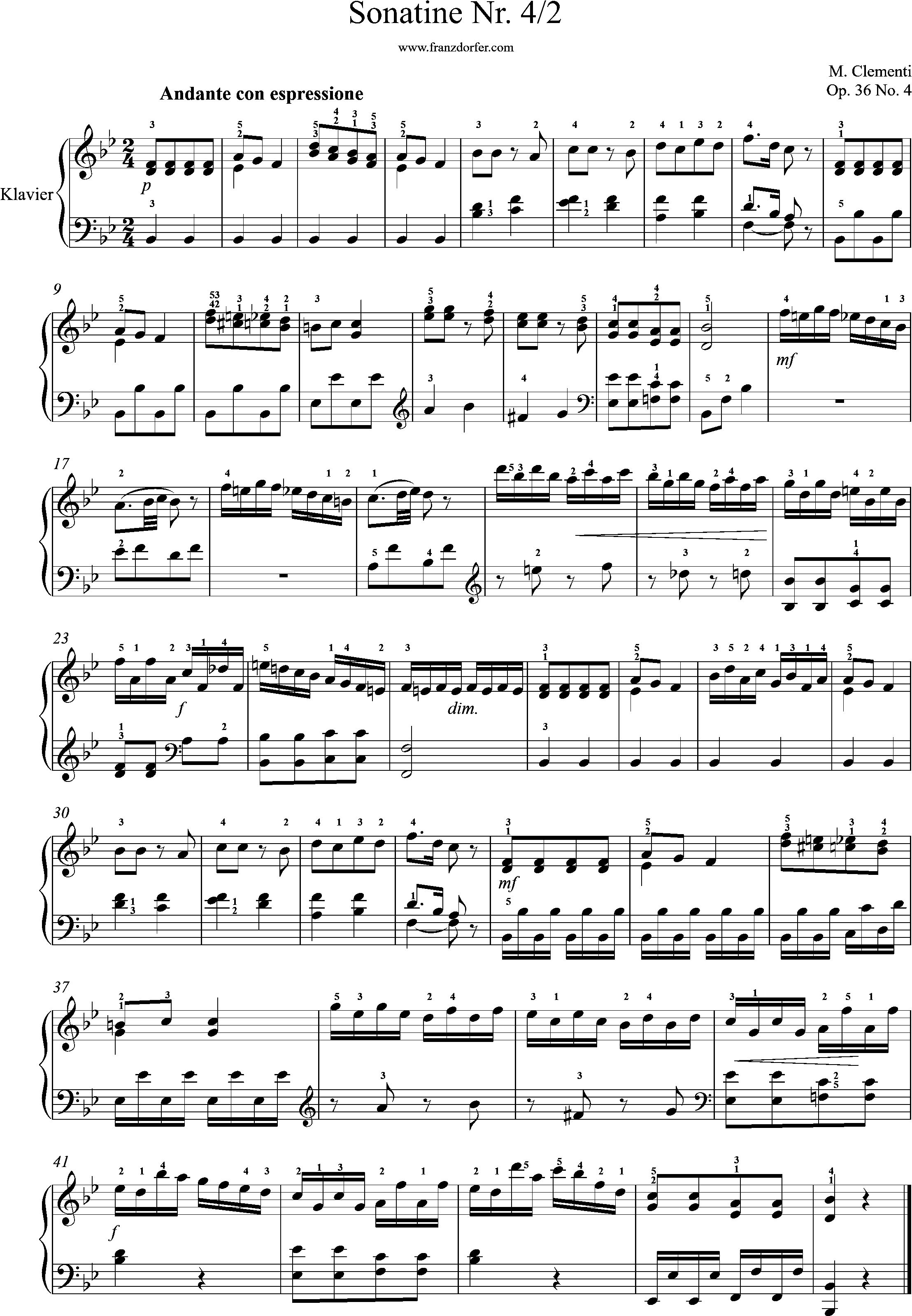 Clementi, op. 36, Sonatine 4, 2.Satz, Andante